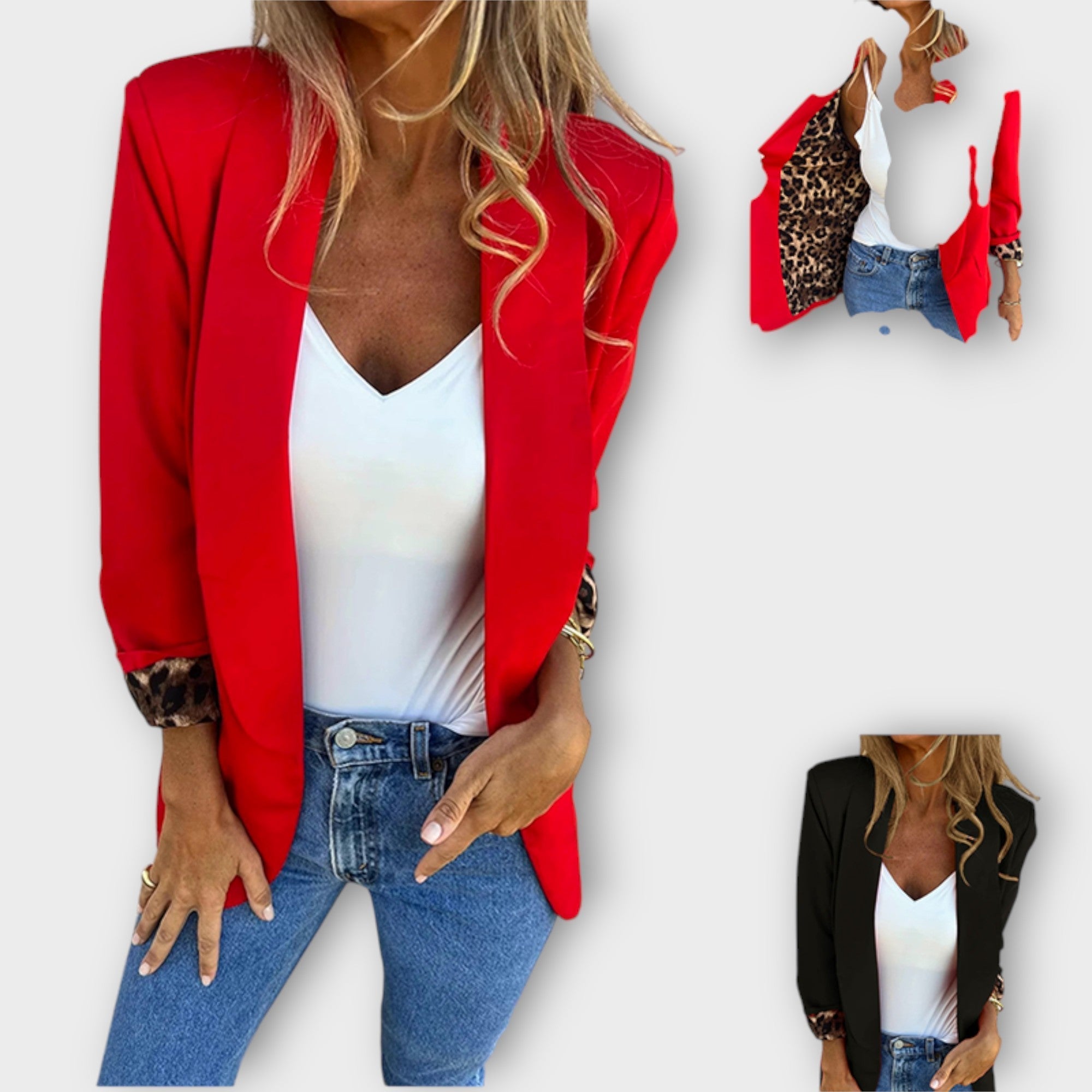 Chic Rolled-Sleeve Open Blazer