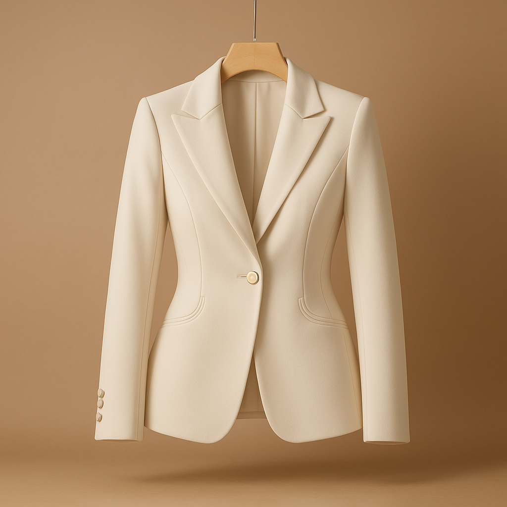Dames blazer met reverskraag in slim fit pasvorm, perfect voor casual outfits en buitenevenementen, verkrijgbaar in zwart, beige en wit.