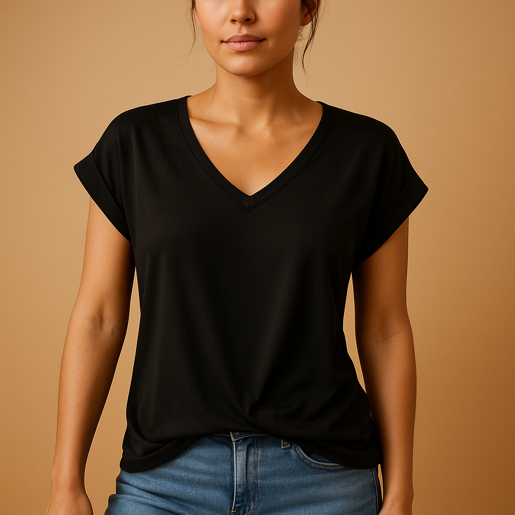 Dames blouse met V-hals en flatterende pasvorm, geschikt voor zowel werk als casual outfits. Tijdloos, veelzijdig en comfortabel.