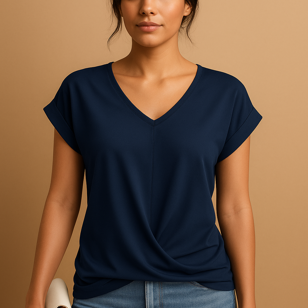 Dames blouse met V-hals en flatterende pasvorm, geschikt voor zowel werk als casual outfits. Tijdloos, veelzijdig en comfortabel.