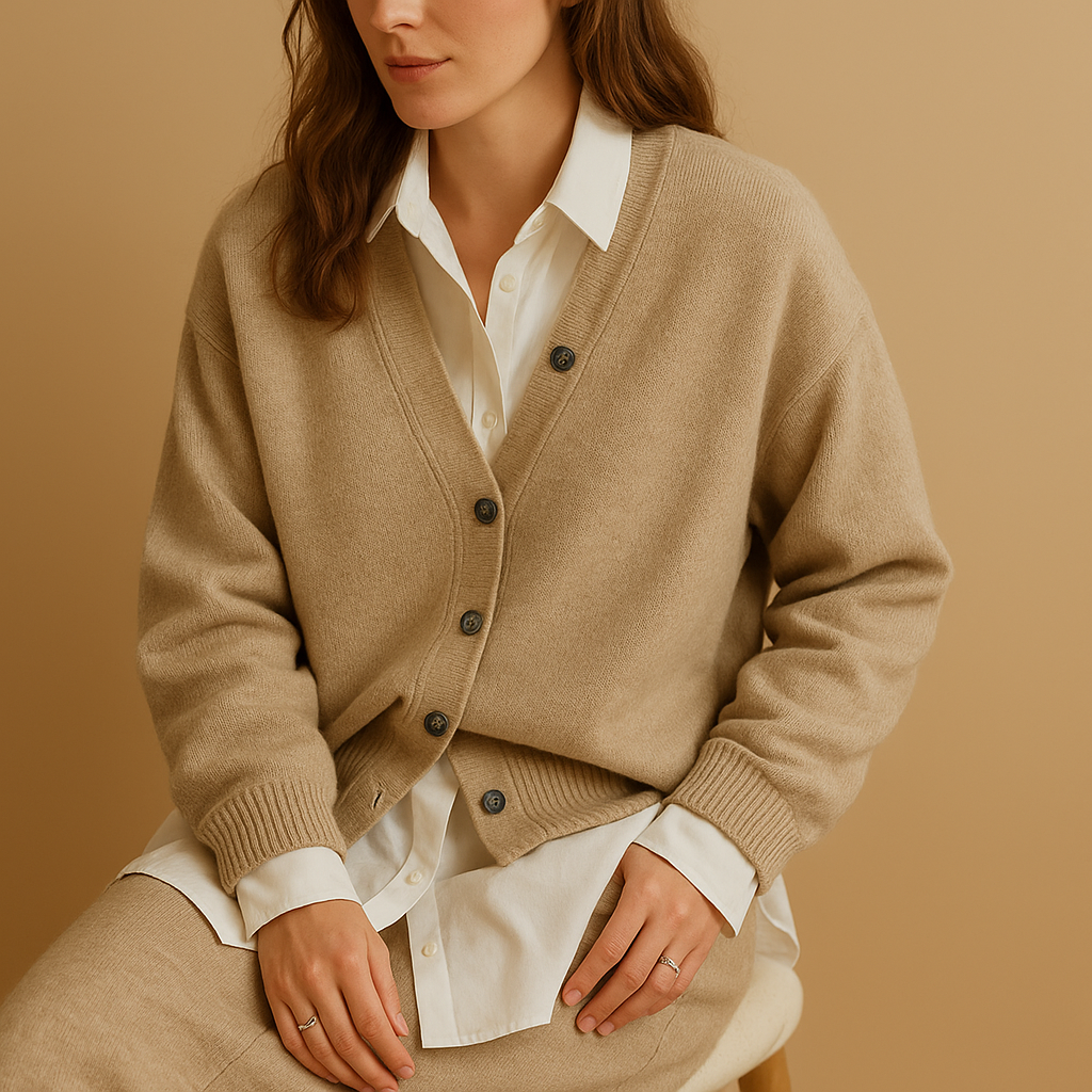 Warme gebreide damestrui met wol-look in crème, mokka, grijs en antraciet. Comfortabel en stijlvol voor dagelijks gebruik en speciale gelegenheden.