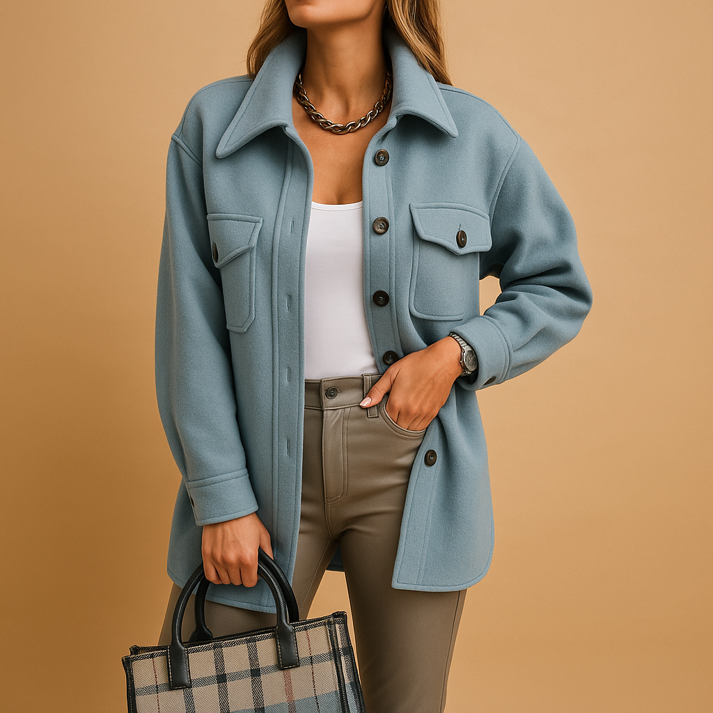 Wind- en waterdicht damesjack met kraag, knoopsluiting en zakken, ideaal voor frisse dagen en dagelijks gebruik.